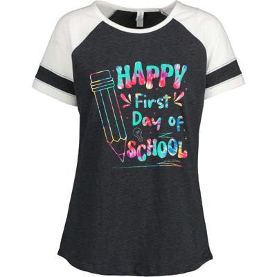 Happy First Day Of School Summers Out For School Enza Ladies Jersey Colorblock Tee