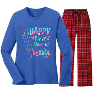 Happy First Day Of School Summers Out For School Women's Long Sleeve Flannel Pajama Set 