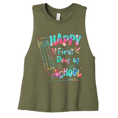 Happy First Day Of School Summers Out For School Women's Racerback Cropped Tank