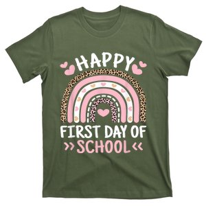 Happy First Day Of School Leopard Rainbow Outfit T-Shirt