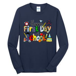 Happy First Day Of School Teachers Students Back To School Tall Long Sleeve T-Shirt