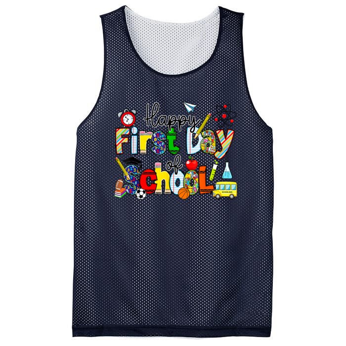 Happy First Day Of School Teachers Students Back To School Mesh Reversible Basketball Jersey Tank