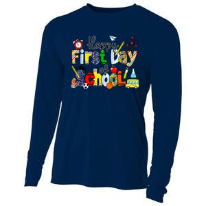 Happy First Day Of School Teachers Students Back To School Cooling Performance Long Sleeve Crew