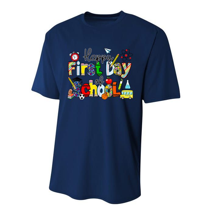 Happy First Day Of School Teachers Students Back To School Performance Sprint T-Shirt