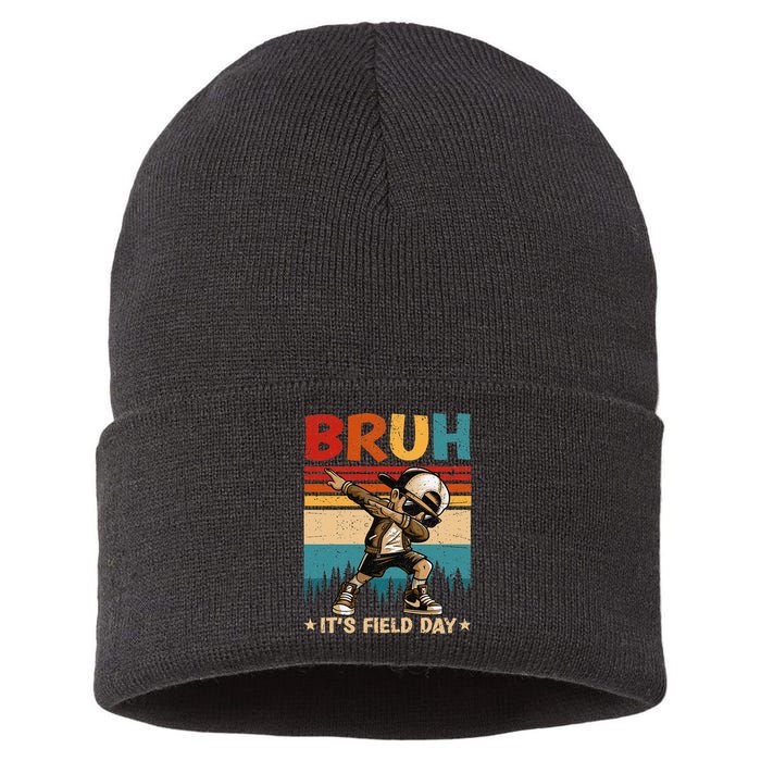 Happy Field Day Dabbing Bruh Its Field Day Teacher Gift Sustainable Knit Beanie