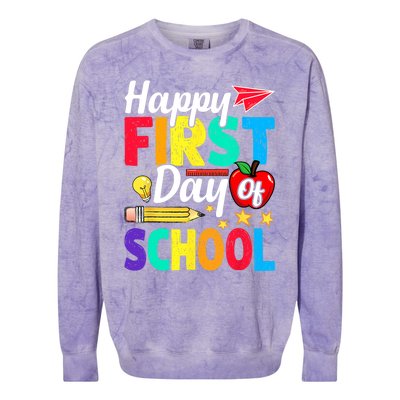 Happy First Day Of School Cute Funny Back To School Colorblast Crewneck Sweatshirt