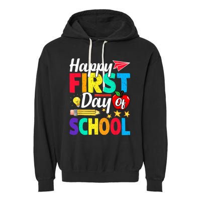 Happy First Day Of School Cute Funny Back To School Garment-Dyed Fleece Hoodie