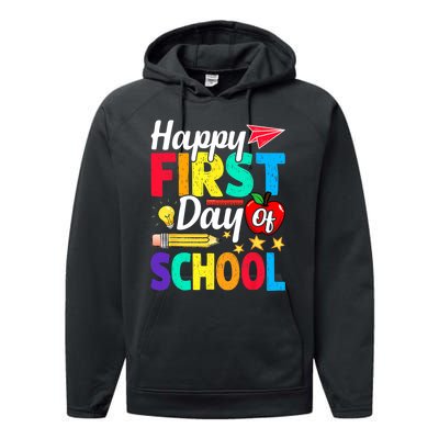 Happy First Day Of School Cute Funny Back To School Performance Fleece Hoodie