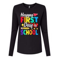 Happy First Day Of School Cute Funny Back To School Womens Cotton Relaxed Long Sleeve T-Shirt