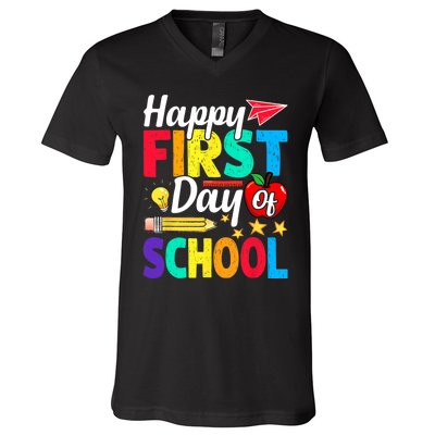 Happy First Day Of School Cute Funny Back To School V-Neck T-Shirt