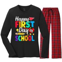 Happy First Day Of School Cute Funny Back To School Women's Long Sleeve Flannel Pajama Set 