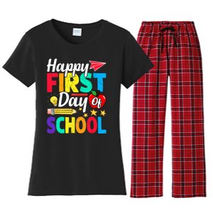 Happy First Day Of School Cute Funny Back To School Women's Flannel Pajama Set