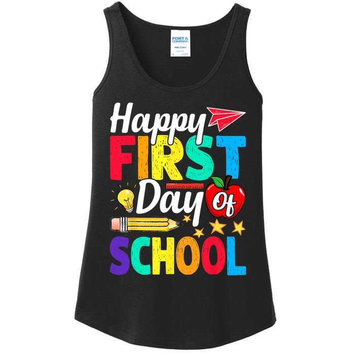 Happy First Day Of School Cute Funny Back To School Ladies Essential Tank