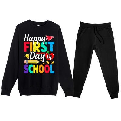 Happy First Day Of School Cute Funny Back To School Premium Crewneck Sweatsuit Set