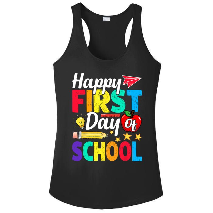 Happy First Day Of School Cute Funny Back To School Ladies PosiCharge Competitor Racerback Tank