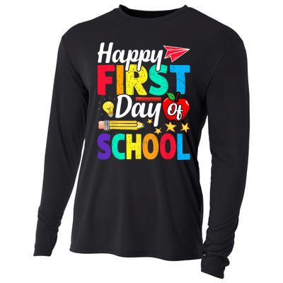 Happy First Day Of School Cute Funny Back To School Cooling Performance Long Sleeve Crew