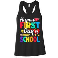 Happy First Day Of School Cute Funny Back To School Women's Racerback Tank