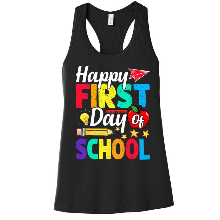 Happy First Day Of School Cute Funny Back To School Women's Racerback Tank