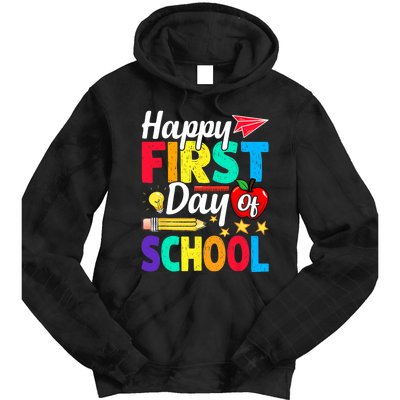 Happy First Day Of School Cute Funny Back To School Tie Dye Hoodie