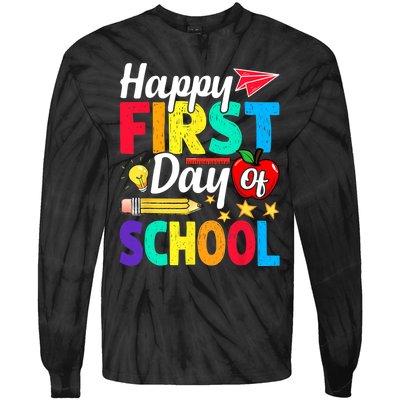 Happy First Day Of School Cute Funny Back To School Tie-Dye Long Sleeve Shirt