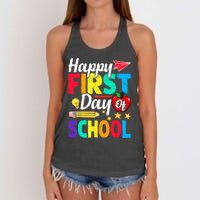 Happy First Day Of School Cute Funny Back To School Women's Knotted Racerback Tank