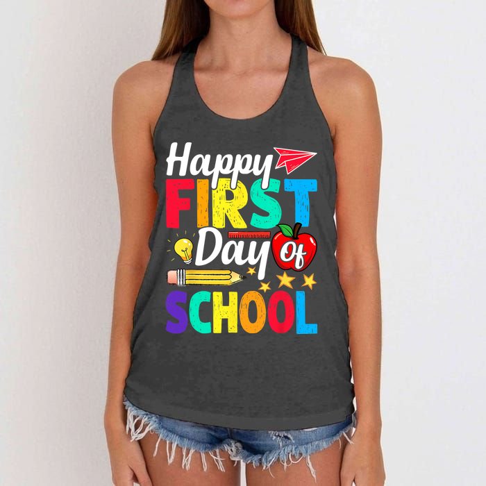 Happy First Day Of School Cute Funny Back To School Women's Knotted Racerback Tank