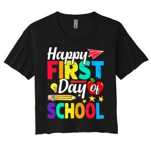 Happy First Day Of School Cute Funny Back To School Women's Crop Top Tee