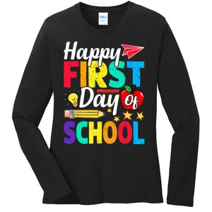 Happy First Day Of School Cute Funny Back To School Ladies Long Sleeve Shirt