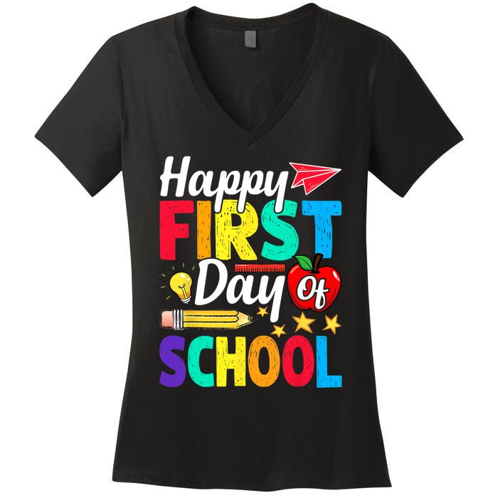 Happy First Day Of School Cute Funny Back To School Women's V-Neck T-Shirt