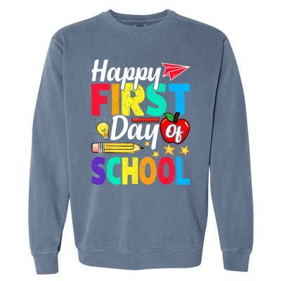 Happy First Day Of School Cute Funny Back To School Garment-Dyed Sweatshirt