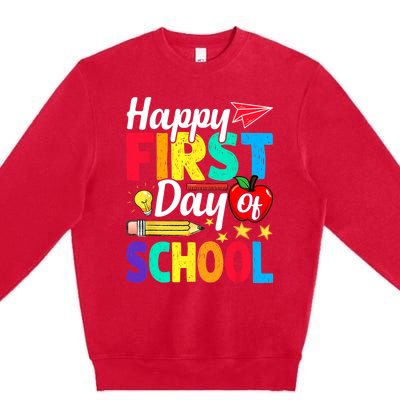 Happy First Day Of School Cute Funny Back To School Premium Crewneck Sweatshirt