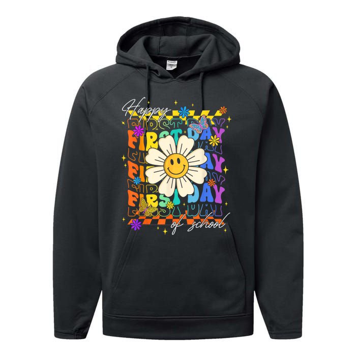 Happy First Day Of School Cute Funny Back To School Performance Fleece Hoodie