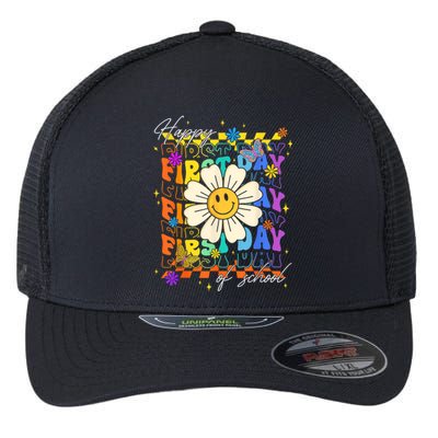 Happy First Day Of School Cute Funny Back To School Flexfit Unipanel Trucker Cap