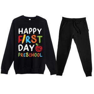 Happy First Day Of Preschool Student Teacher Preschool Gift Premium Crewneck Sweatsuit Set