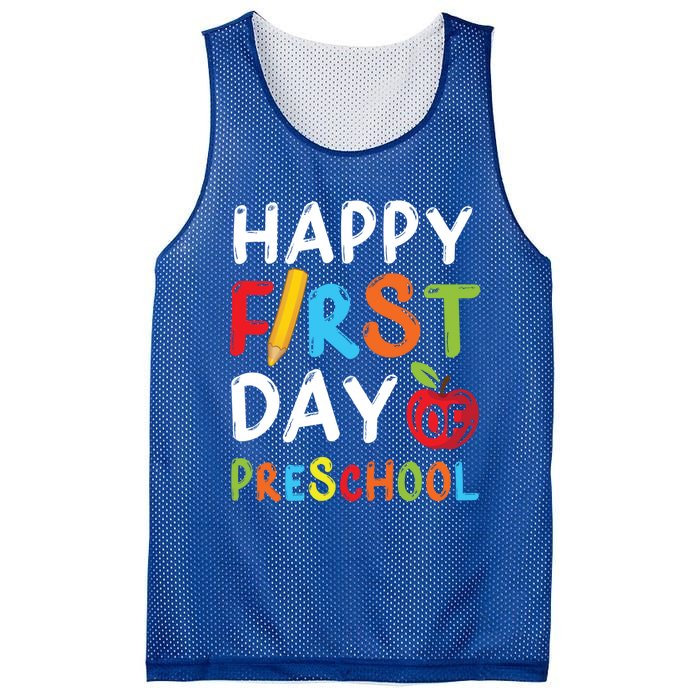 Happy First Day Of Preschool Student Teacher Preschool Gift Mesh Reversible Basketball Jersey Tank