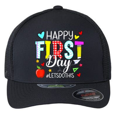 Happy First Day Lets Do This Welcome Back To School Teacher Flexfit Unipanel Trucker Cap