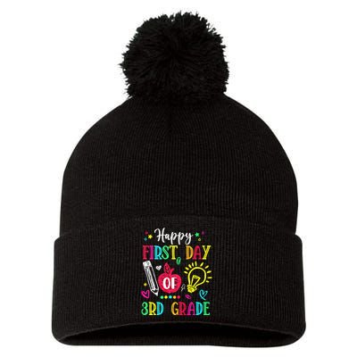 Happy First Day Of 3rd Grade Back To School Teachers Pom Pom 12in Knit Beanie