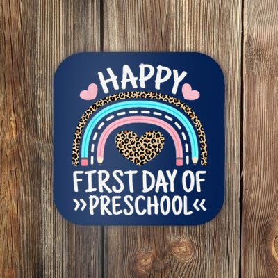 Happy First Day Of Preschool Leopard Rainbow Teacher Student Coaster