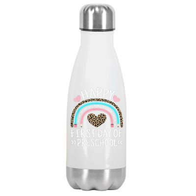 Happy First Day Of Preschool Leopard Rainbow Teacher Student Stainless Steel Insulated Water Bottle