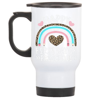 Happy First Day Of Preschool Leopard Rainbow Teacher Student Stainless Steel Travel Mug