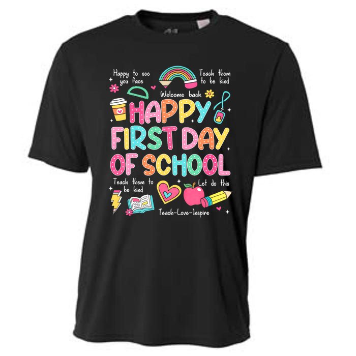 Happy First Day Of School Teacher Back To School Cooling Performance Crew T-Shirt