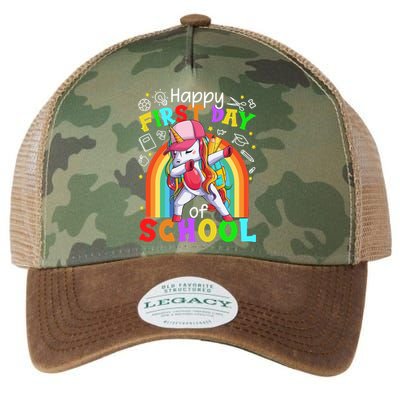 Happy First Day Of School Dabbing Unicorn Cute Funny Gift Legacy Tie Dye Trucker Hat