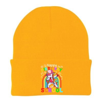 Happy First Day Of School Dabbing Unicorn Cute Funny Gift Knit Cap Winter Beanie