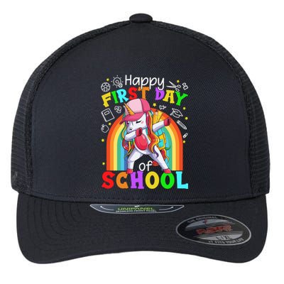 Happy First Day Of School Dabbing Unicorn Cute Funny Gift Flexfit Unipanel Trucker Cap