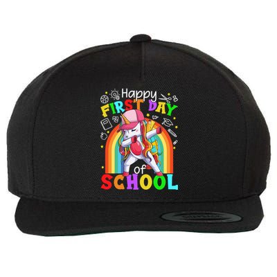 Happy First Day Of School Dabbing Unicorn Cute Funny Gift Wool Snapback Cap