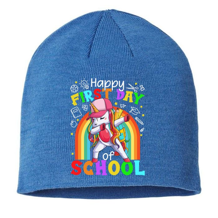 Happy First Day Of School Dabbing Unicorn Cute Funny Gift Sustainable Beanie