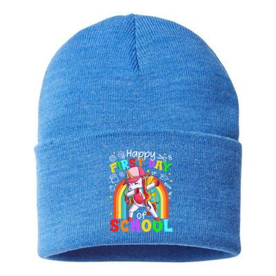 Happy First Day Of School Dabbing Unicorn Cute Funny Gift Sustainable Knit Beanie