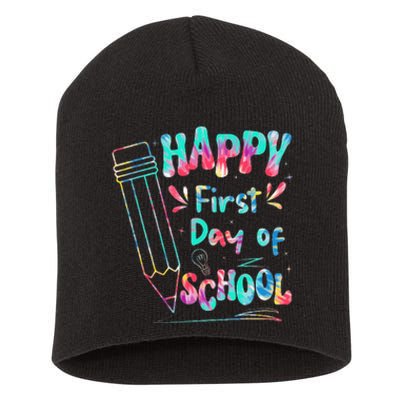 Happy First Day Of School Summers Out For School Kids Short Acrylic Beanie