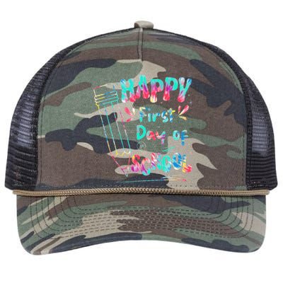 Happy First Day Of School Summers Out For School Kids Retro Rope Trucker Hat Cap