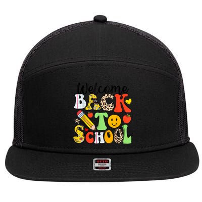 Happy First Day Of School Back To School Excitement Starting Strong School Ad 7 Panel Mesh Trucker Snapback Hat